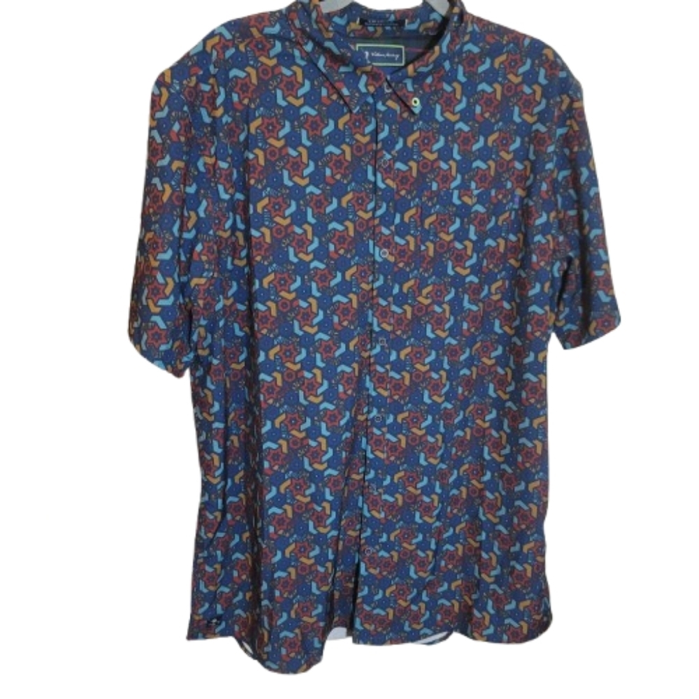 WILLIAM MURRAY Golf Men's Blue Patterned Shirt Star Of David Jewish
